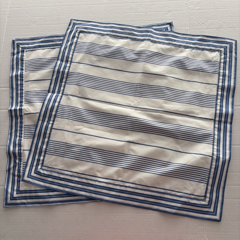 Tommy Hilfiger Pillow Sham Cover Set 2 Blue White Stripe Cotton 21x21 Fits 18x18